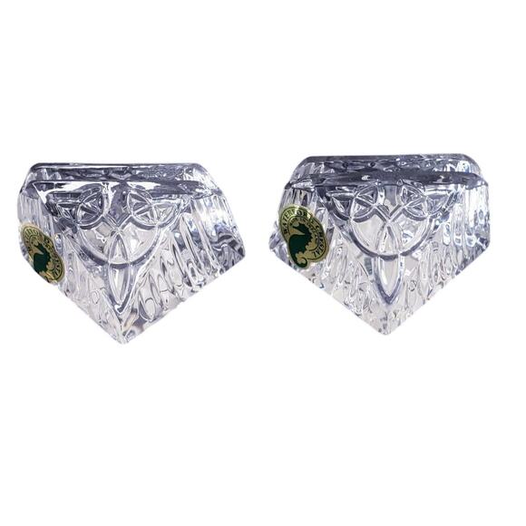 WATERFORD CRYSTAL WS Fionn's Knot Place Card Holders Set of 2 w/ Box *Tiny Flaw* - Picture 1 of 11